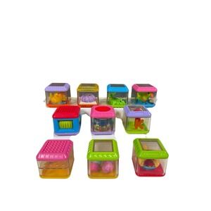 Fisher Price Peek a Blocks Set Lot Plastic Cubes Shapes Animals Lot Of 10